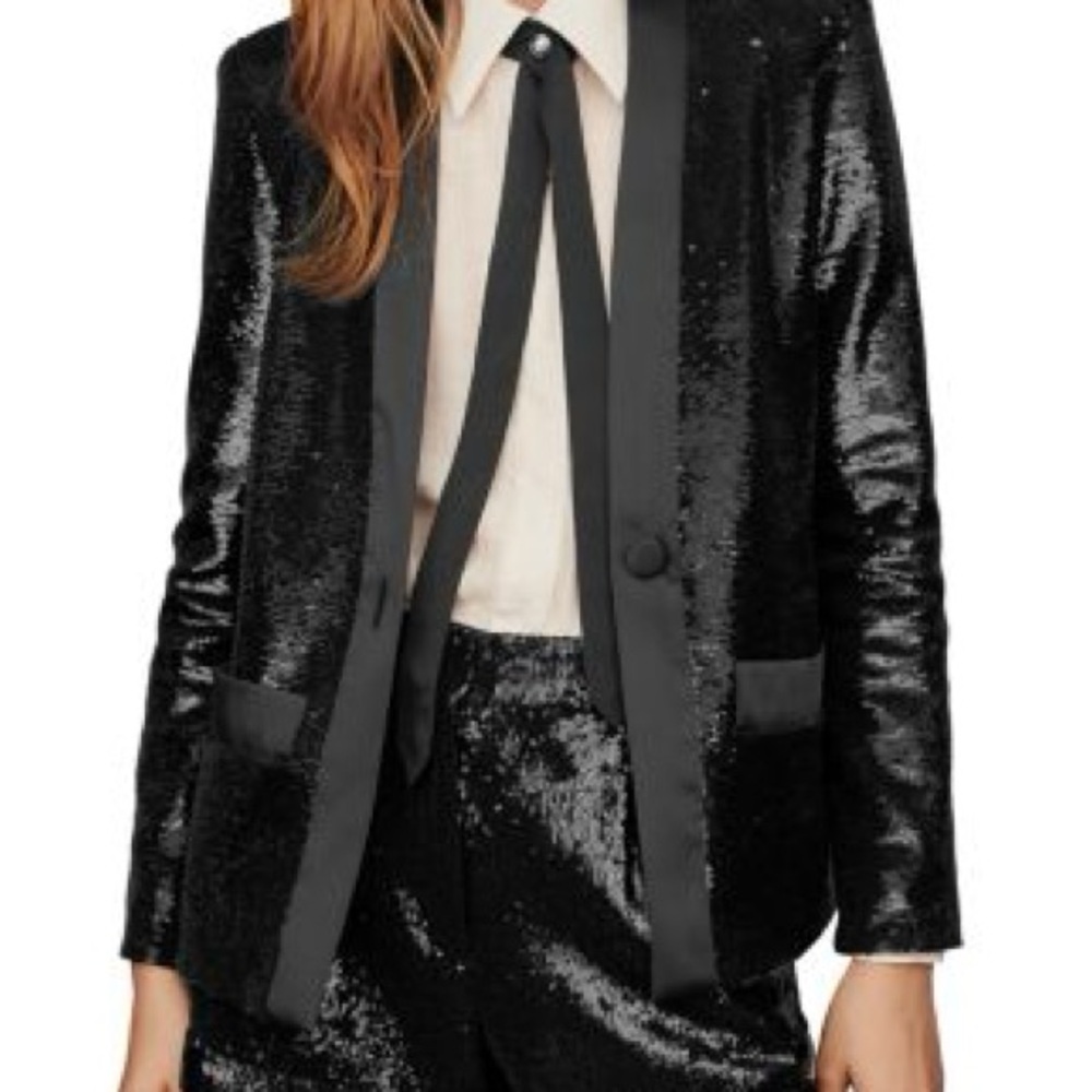Maje Black Sequin Blazer